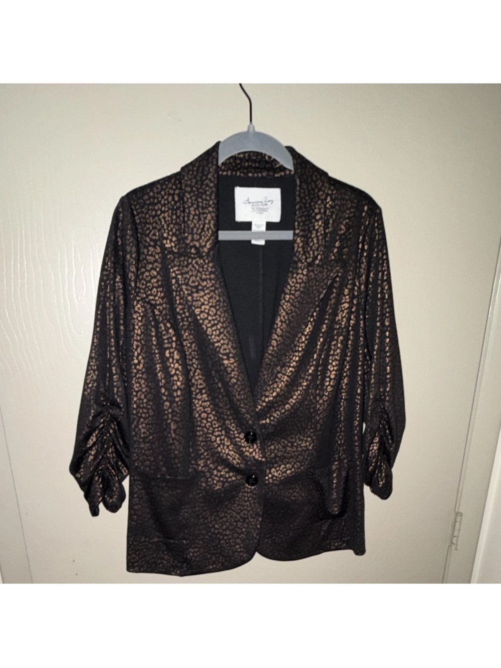 American Rag Black and Bronze Leopard-Print Blazer